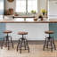 Oberstone Rustic Industrial Swivel Adjustable Height Stool - Metal Frame Kitchen Living-1200797492