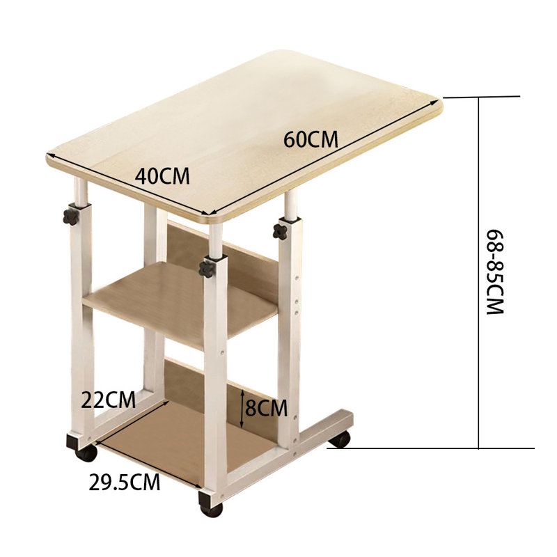 Height Adjustable Computer Table Standing Desk with Wheels, Beige, Yellow