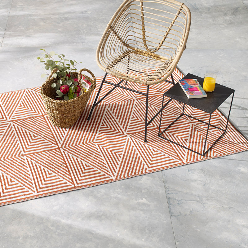 Tapis d'extérieur paille en plastique imperméable Jonikka orange brûlé, Rectangulaire 3 pi x 5 pi