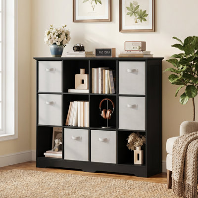 Bibliothèque à 12 cubes avec 6 bacs de rangement pliables - l 48 po