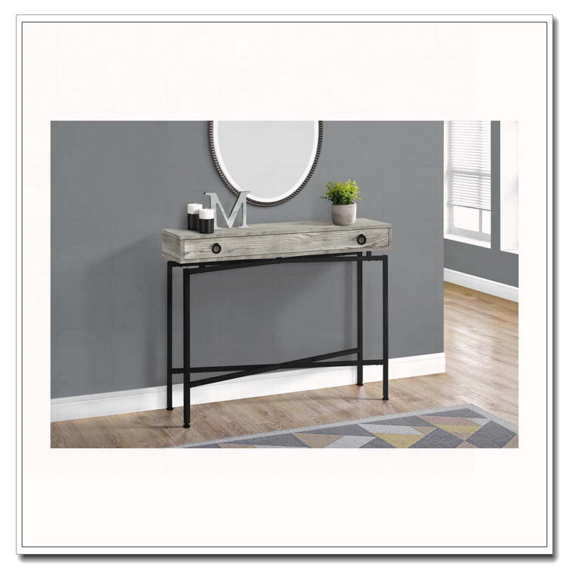 Table d'appoint, console, vestibule, étroit, canapé, tiroir de rangement, salon, chambre à coucher, stratifié gris, métal noir, contemporain, moderne