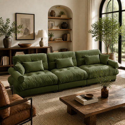 Très grand canapé en velours moderne à 3 places, canapé surdimensionné, siège confortable et soutien dorsal, avec coussins de taille et coussins décoratifs