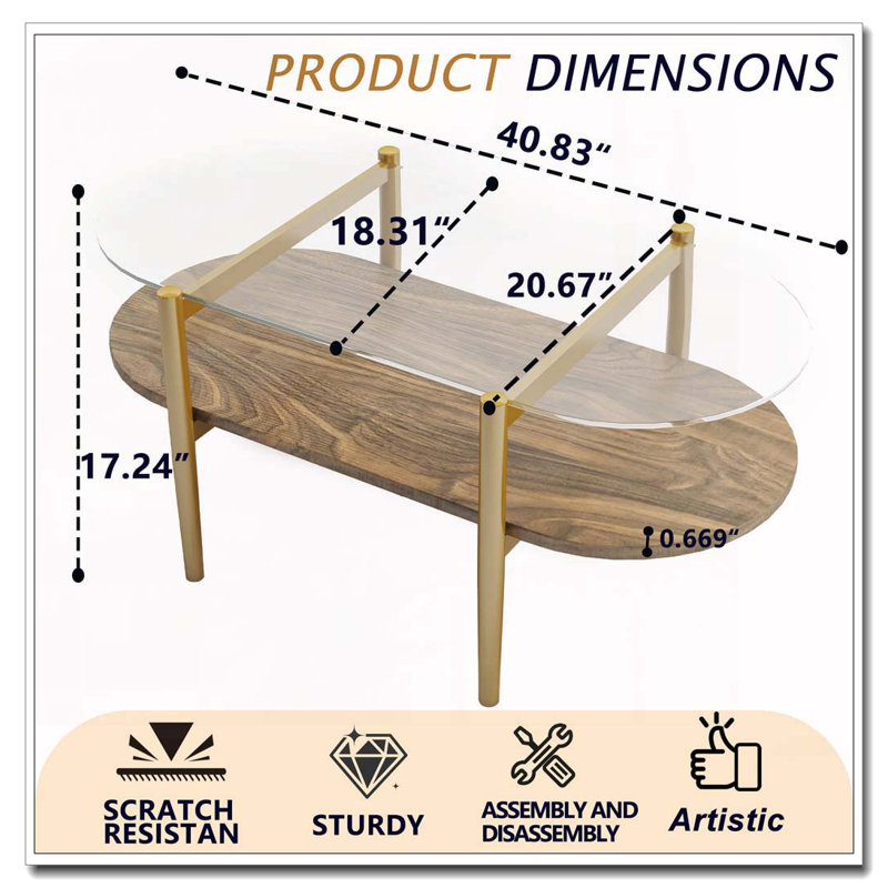Table basse ovale en verre, Bois