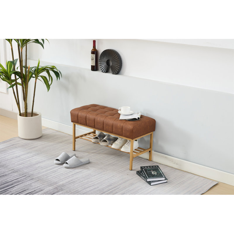 End Of Bed Bench With Shelf,Retro Upholstered Storage Shoe Bench,Modern Bedroom Bench With Metal Legs For Living Room,Entryway,Dining Room,300 Lb