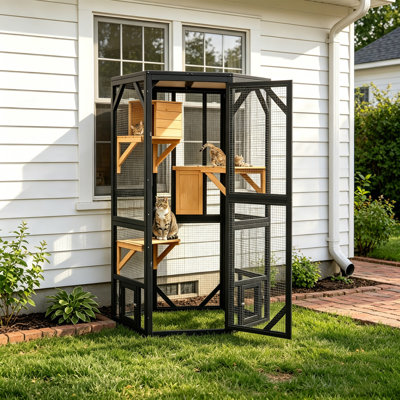 Enceinte d'extérieur pour chat 70 "avec housse imperméable pour chats multiples 70" Catio