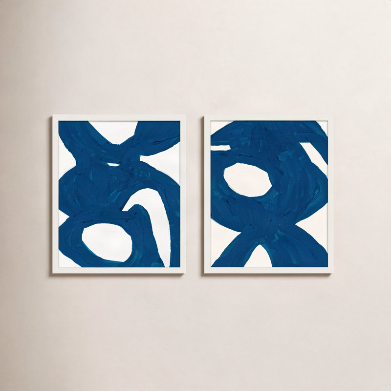 Blue Harmony 1 and 2 by Andrea Stokes - 2 Piece Picture Frame Print Set, 20" H x 32" W, White