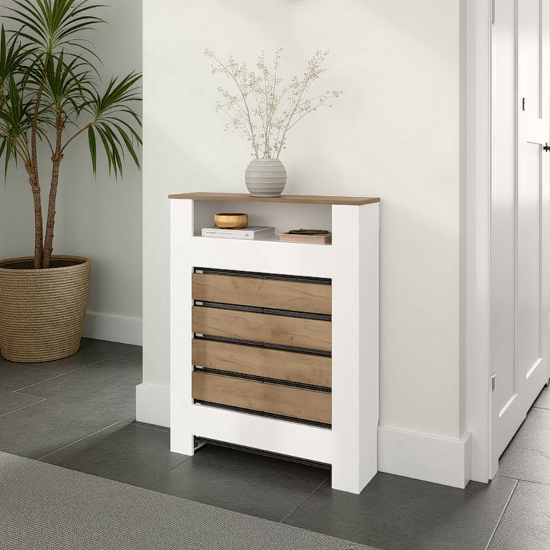 Armoire pour radiateur, 1 tablette, blanc / noyer