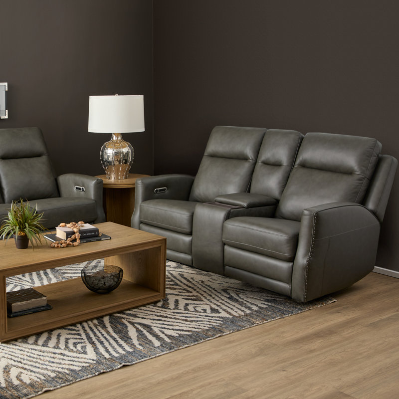 Henri Power Reclining Loveseat With Console, Power Headrests & Lumbar, Gray