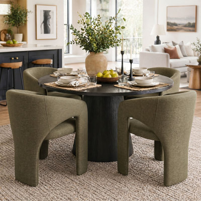 5-Piece Modern Round Dining Table Set For 4 With Upholstered Dining Chairs