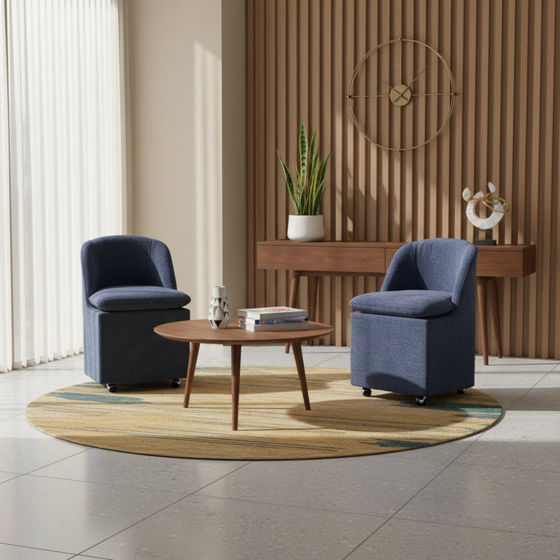 Chaise rembourrée moderne avec roulettes pivotantes à 360 ° et dossier ergonomique, Bleu