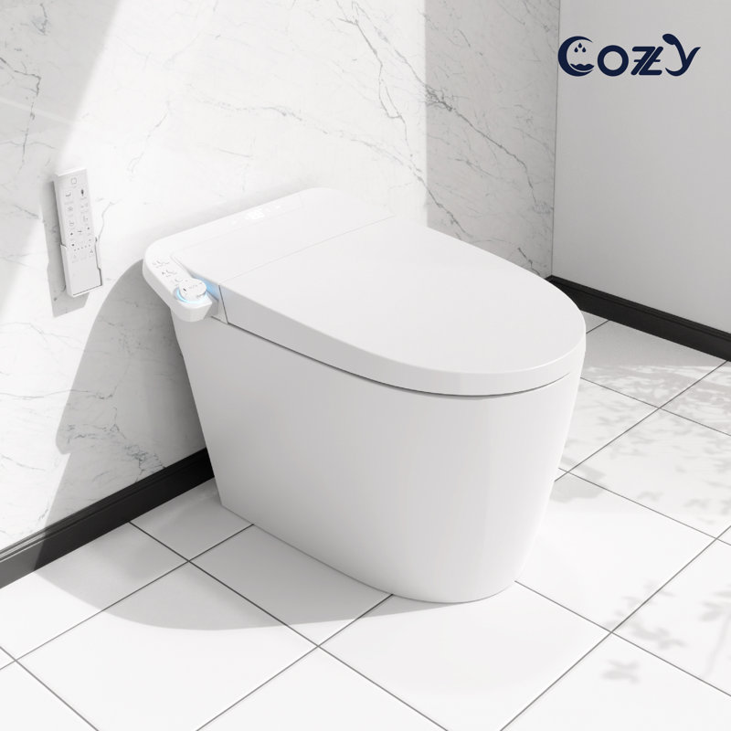 Elongated Smart Toilet with Remote Control, Soft-closing Heat Seat, Auto Open/Close Lid, Night Light