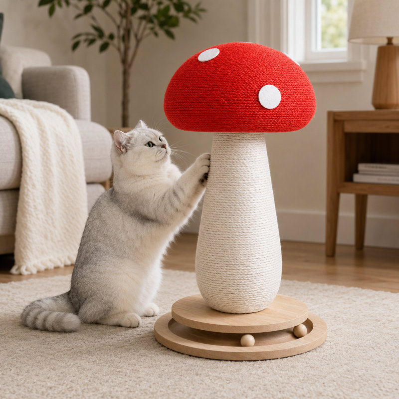 Mushroom Cat Scratching Post – Sisal Rope Scratch Tower with Sturdy Base
