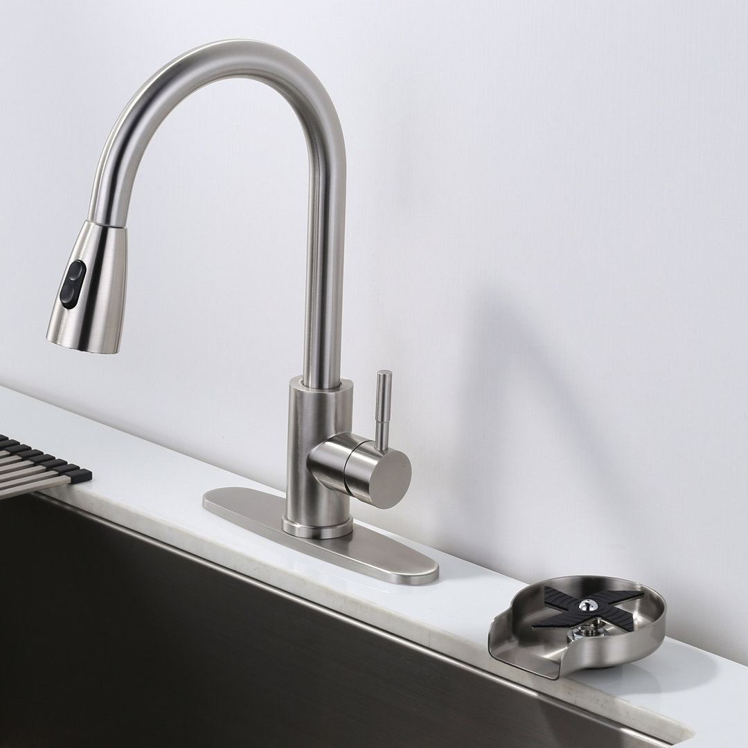 ARCORA Single Handle Stainless Steel Pull-Down Kitchen Faucet with Deckplate and Glass Rinser Combo ARCORA 