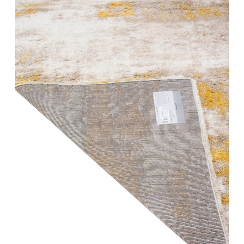 Tapis d'intérieur / doré à poils longs Alban, Rond 5 pi