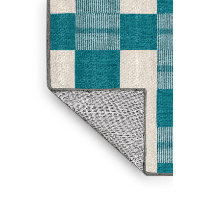 Machine Washable Checkered Green Area Rug, Rectangle 6' x 9'