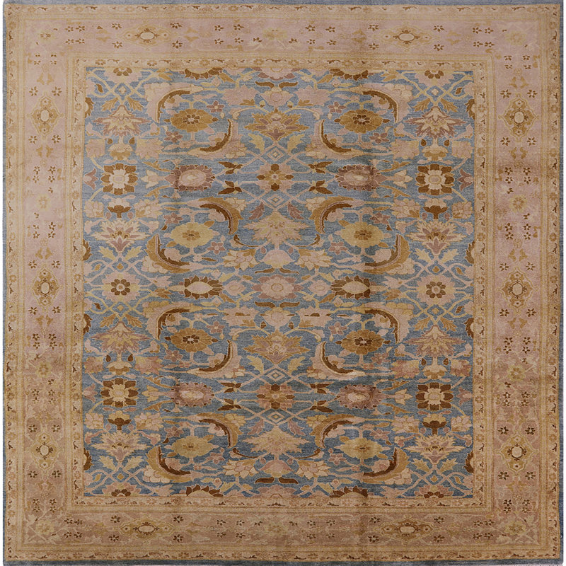 Tapis oriental beige / bleu marine, Carré 6 pi