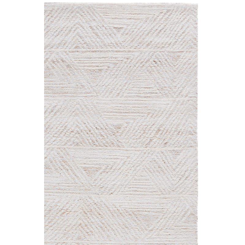 Tapis géométrique ivoire / beige en laine et coton touffeté à la main Eulamae, Rectangle 4 pi x 6 pi
