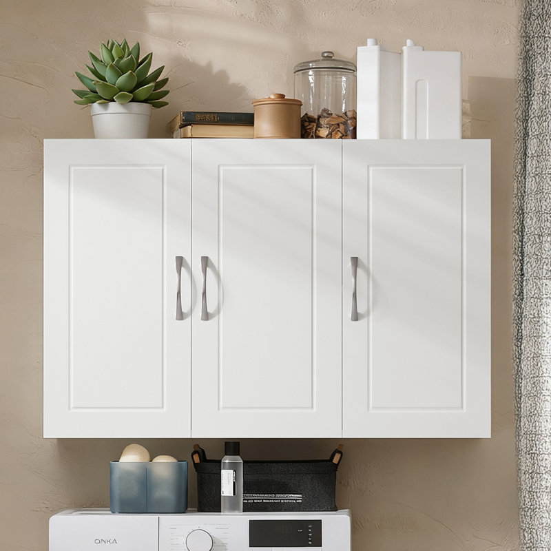 White Wall Mounted Cabinet with Adjustable Shelves – Bathroom Medicine Cabinet, Laundry Room Storage Organizer for Kitchen & Toilet