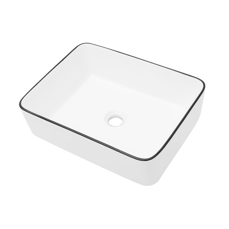 Lavabo vasque en céramique 16 x 12 pouces en blanc, Blanc/Noir