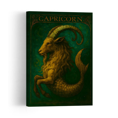 Mystical Capricorn Sea-Goat Abstract Contemporary Animal Landscape Wall Art Print 1 Piece Wrapped Canvas Wall Art