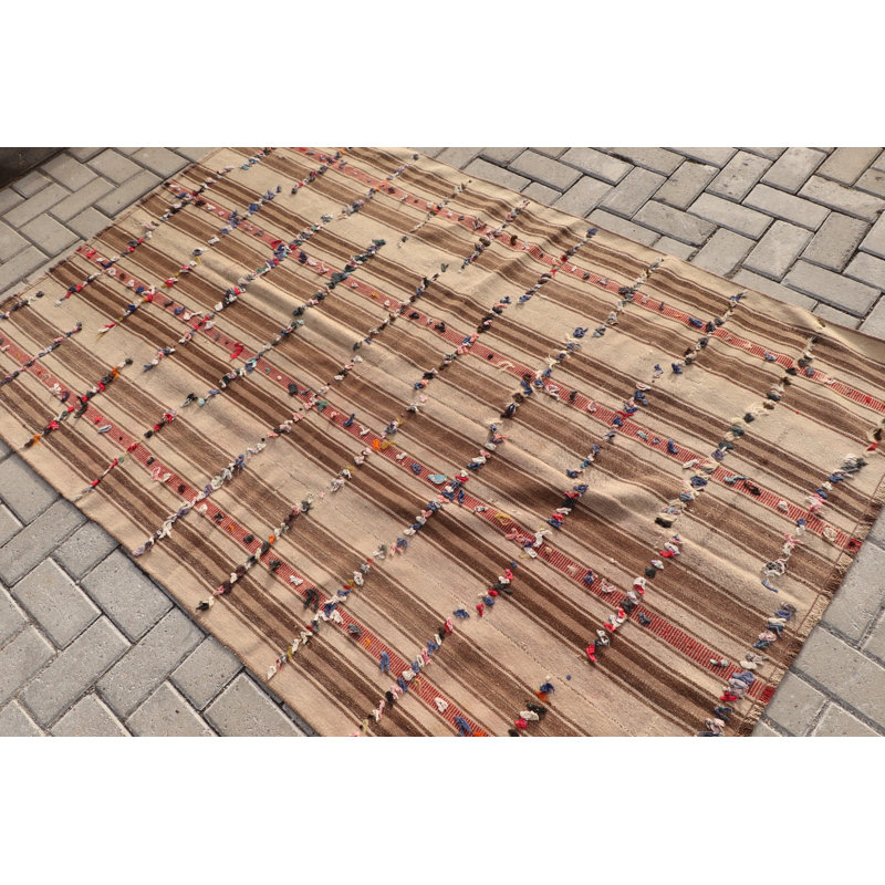 Tapis turc turc vintage tissé à la main avec des rayures colorées pour un décor bohème et un tapis fait à la main