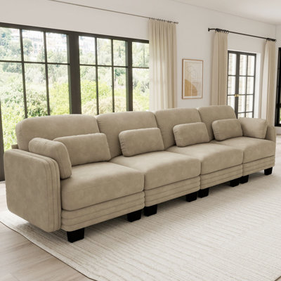 Channel Tufted Design Modern Minimalist Modular Sectional 4 Seater Sofa, 4-Seater Couch with Thick Comfortable Seat Cushions,Suitable for Living Room,Bedroom and Apartment Chenille