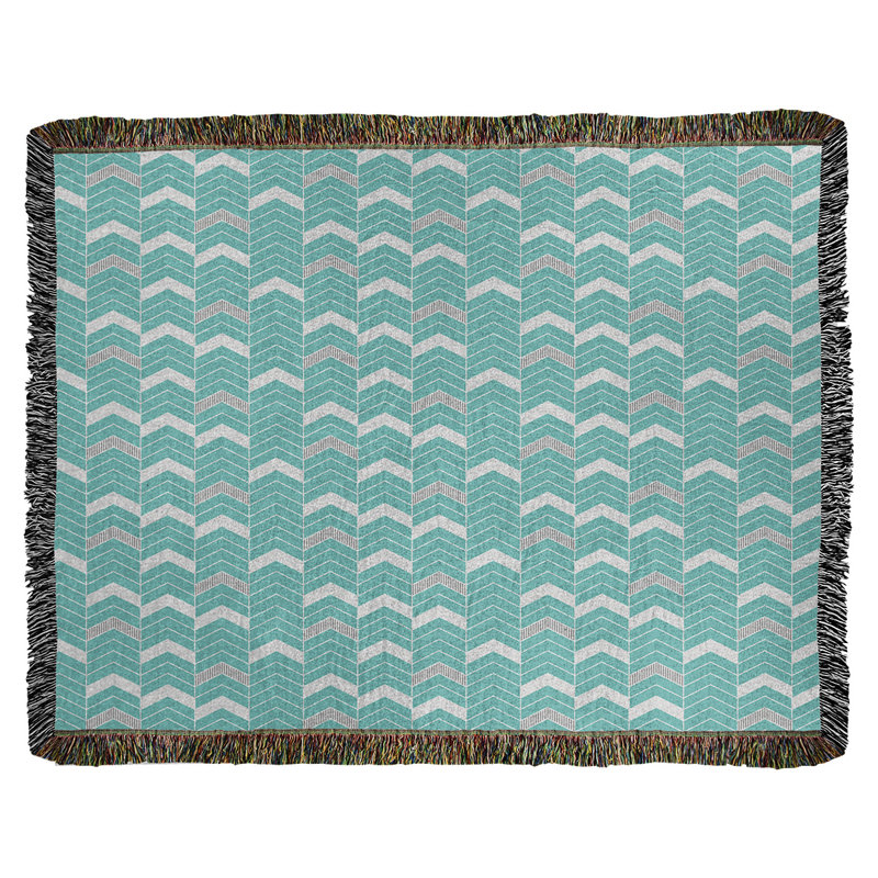 Couverture en coton tissé Rhonda, l 50 po x L 60 po, Bleu sarcelle/Gris