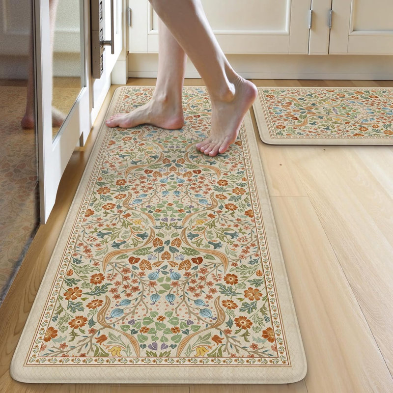 Tapis de cuisine anti-fatigue coussiné, 2 pièces, beige