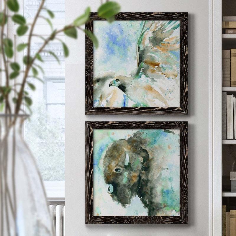 Hawk On Blue - Ensemble de 2 peintures sur toiles, H 20 po x l 40 po x P 1,5 po, Toile avec cadre noir