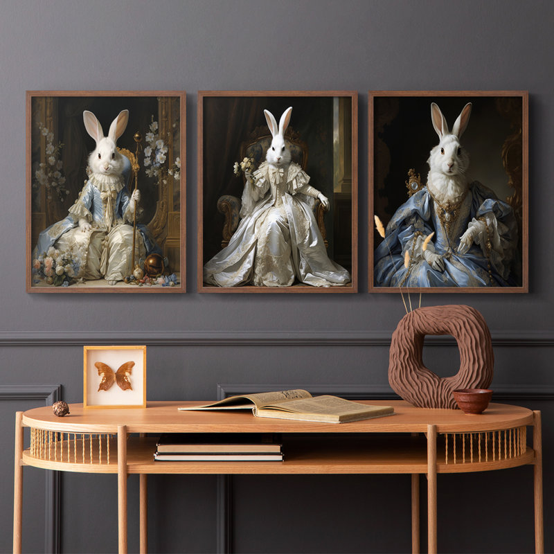 Série royale LXI - Ensemble de 3 estampes numériques encadrées - Prêt à être accroché, Noyer, H 20 po x l 16 po