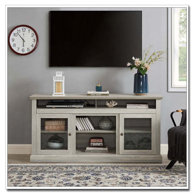 TV Media Stand Modern Entertainment Console for TV Up to 65" with Open and Closed Storage Space, Dark Walnut Black