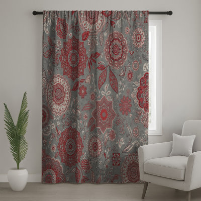 Gray Floral Pattern Window Curtains, Floral Sheer & Blockout Curtains - 1 Panel