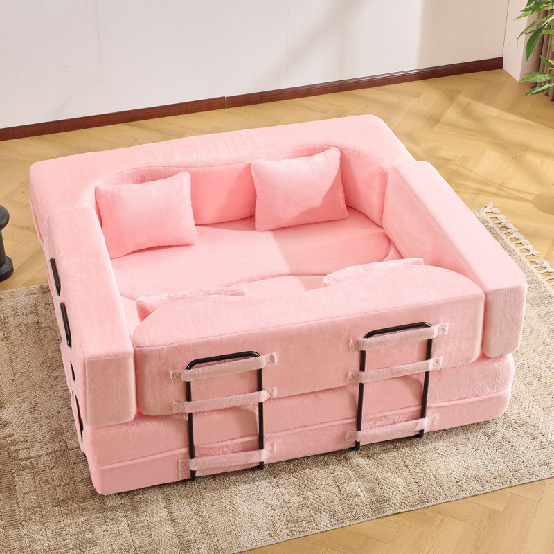 71-Inch Folding Sofa Bed, Pink