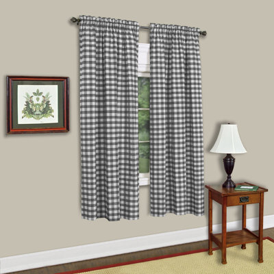 Souri Gingham Window Curtain Panel Set 63" (Set Of 2) - Black/White