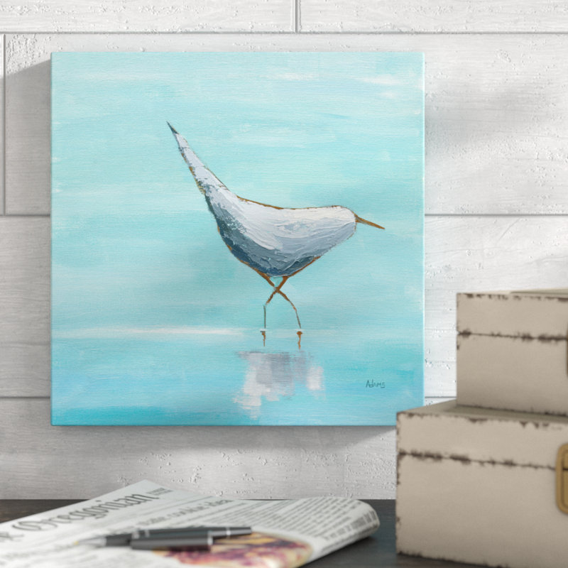 «Egret I» par Phyllis Adams - Peinture sur toile, H 12 po x l 12 po