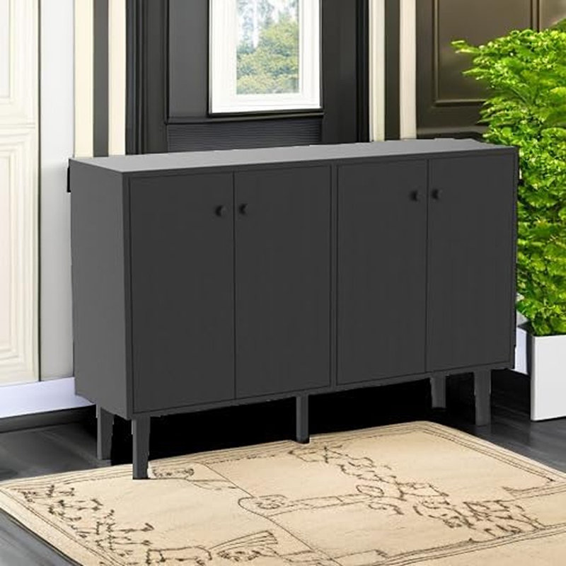 Buffet avec rangement, armoire de rangement pour la cuisine avec 4 portes, console pour le salon, la salle à manger, le vestibule, noir