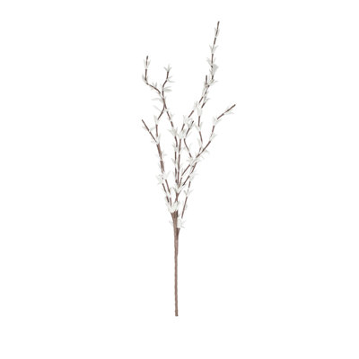 59" Faux White Flowering Branch Stem, Artificial Botanical Decorative Spray