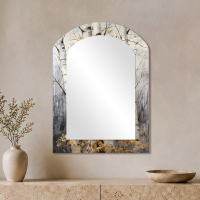 Rustic Wall Mirror – Silver Tree Birch Breath I, Metal Print