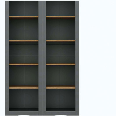 Free Standing 5 Tier Bookshelves, Bookcases Set of 2, Farmhouse Two-Tone Storage Cabinet with Adjustable Shelves
