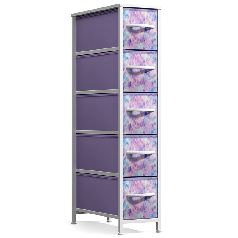 Commode étroite à 5 tiroirs Sorbus, Teinture par nouage mauve