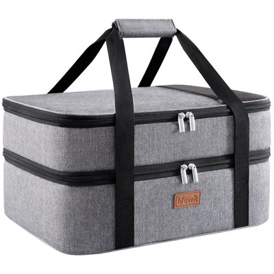Double Decker Insulated Casserole Carrier For Hot Or Cold Food, Casserole Dish Carrying Case, Lasagna Holder For Potluck Parties/Picnic/Cookouts, Fits 9"X13" Baking Dish