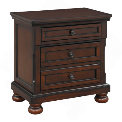 Classic Transitional Nightstand Brown Cherry Finish Birch Veneer Hidden Drawer Bun Feet Bedroom Furniture by Hokku Designs