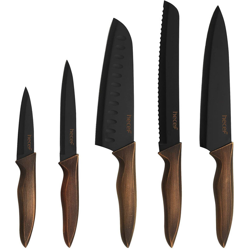 Ensemble de 5 couteaux de cuisine rétro avec housses en acier inoxydable à forte teneur en carbone