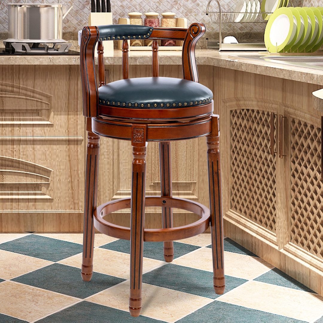 Sturdivant Genuine Leather Swivel Wooden Canora Grey 