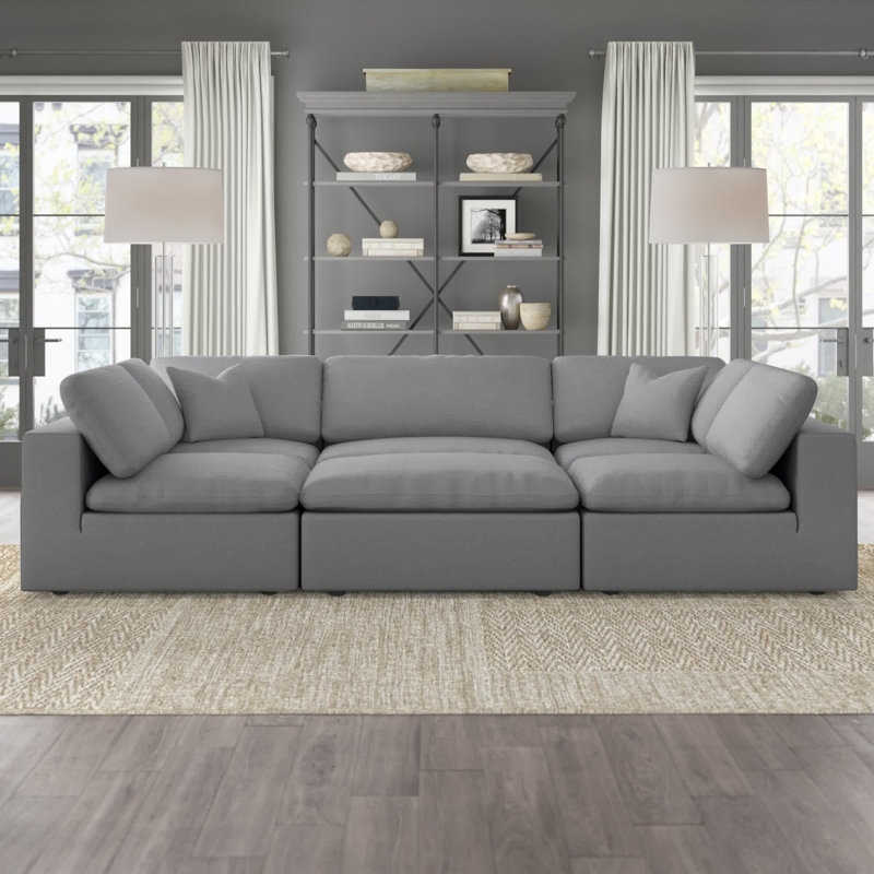 Burrows Upholstered U-Shaped Sectional Reversible, Grey Linen Textured Fabric