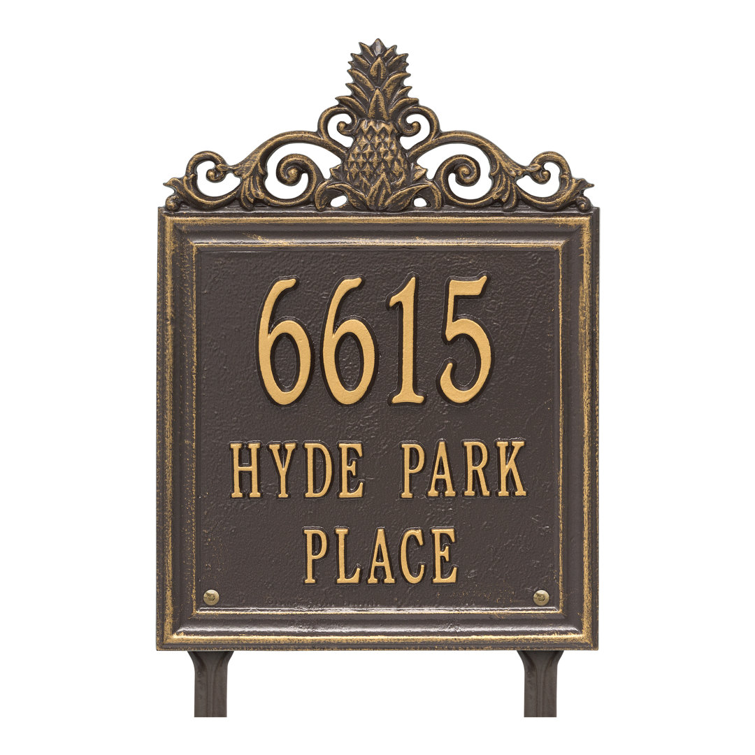 Lanai Pineapple Personalized Standard 3-Line Lawn Address Sign Whitehall Products Plaque 