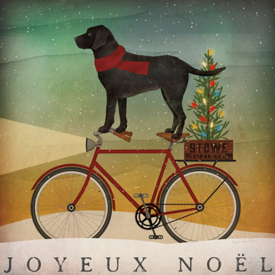 Black Lab On Bike Christmas - Wrapped Canvas Print