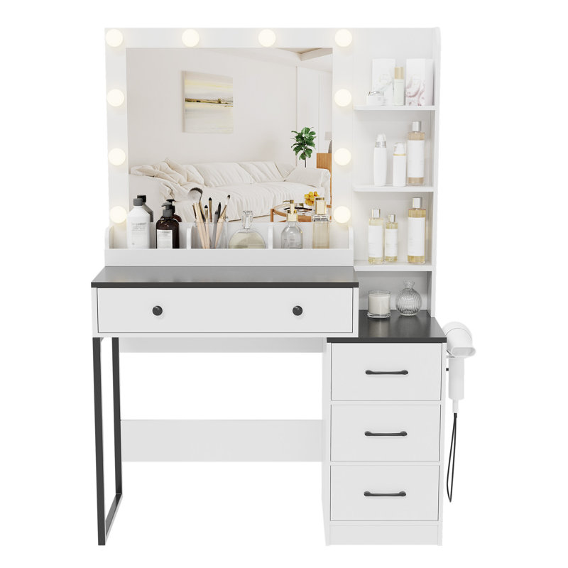 Bureau de maquillage avec miroir HD éclairé et grands tiroirs de rangement