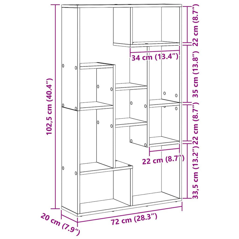 Geometric Bookcase, (4 Shelves) 120cm H x 72cm W x 20cm D