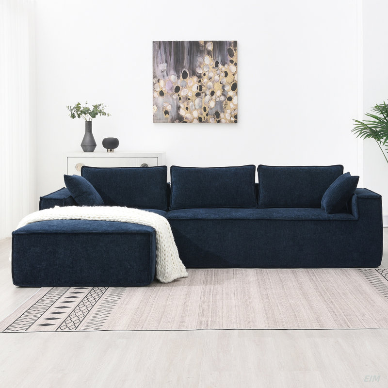 Canapé modulaire en L en chenille (canapé modulaire), Chenille bleu foncé